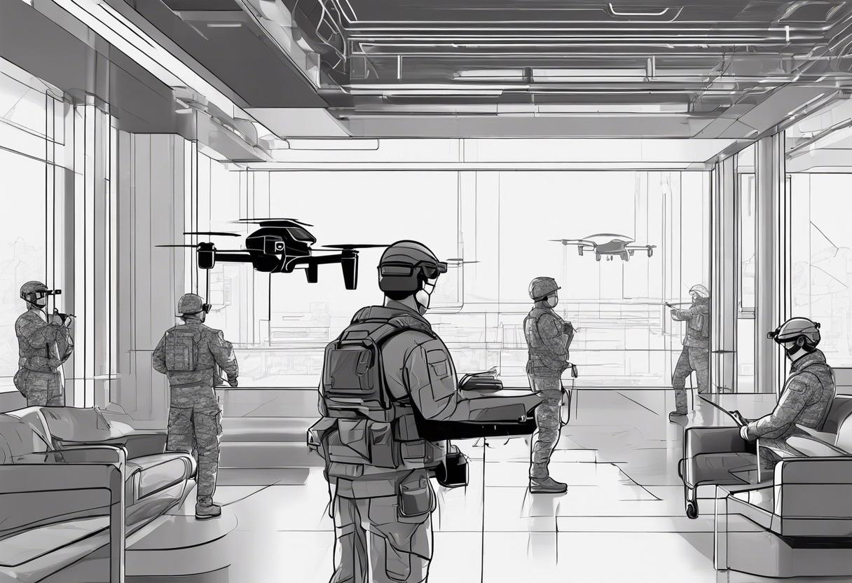 Military personnel maneuvering drone operations through HoloLens 2