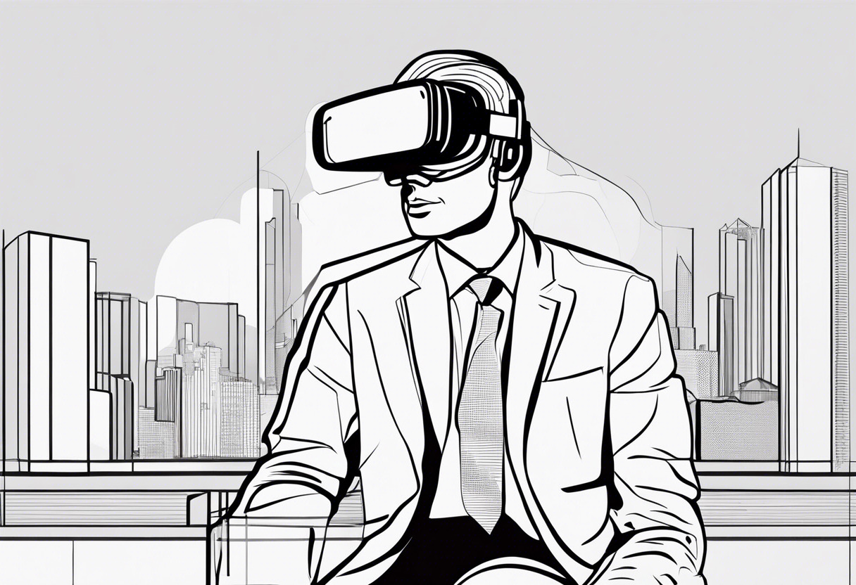 Professional businessman using VR headset
