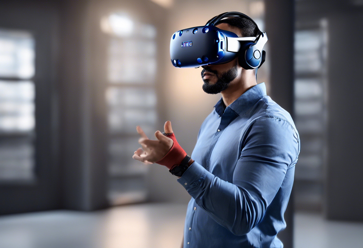 professional immersed in an advanced VR experience via the HTC Vive Pro