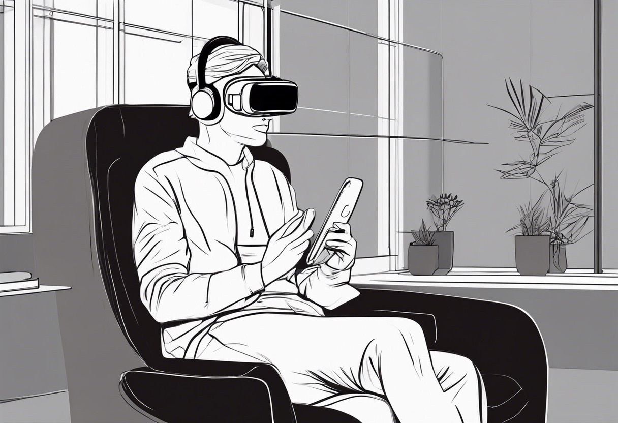 Relaxed user comfortably immersed in VR