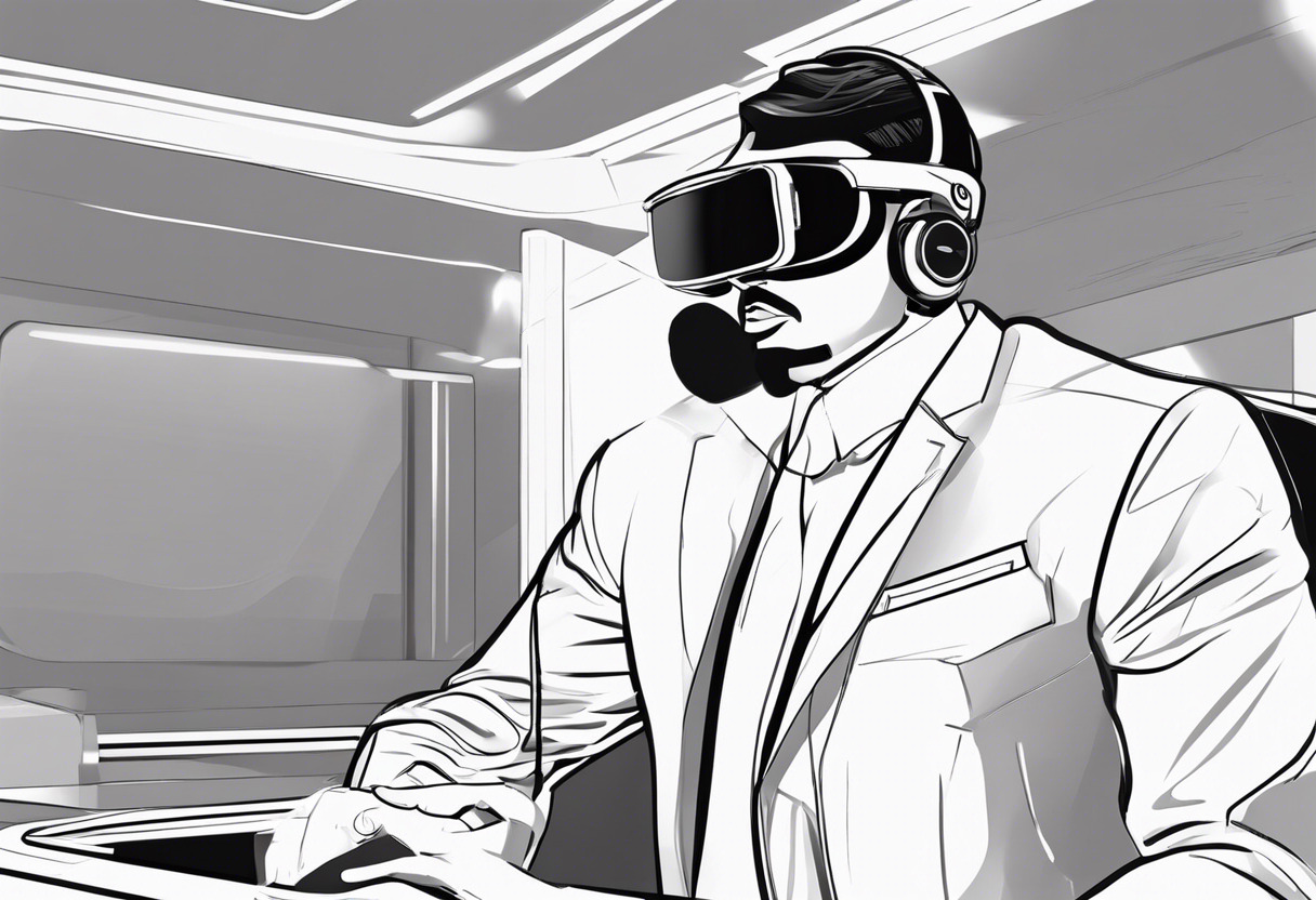 Sharp suited corporate user, inspecting the Pico 4 Enterprise VR headset