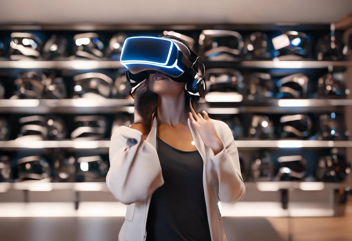 Tech enthusiast examining VR headsets