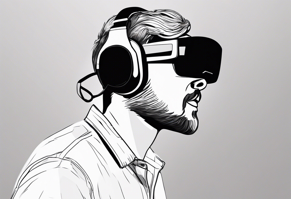 Tech enthusiast exploring new immersive reality with Varjo headset with excitement