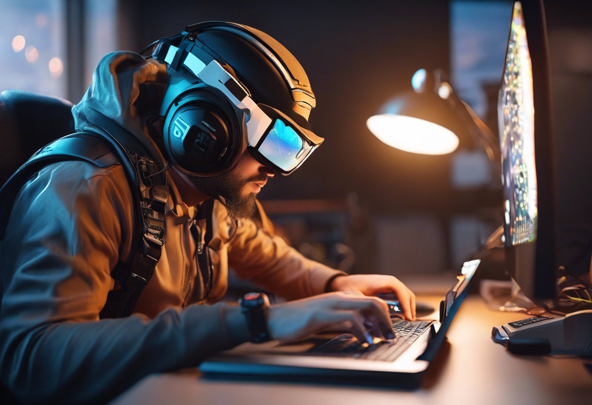 Tech enthusiast immersed in exploring AR technology on a computer