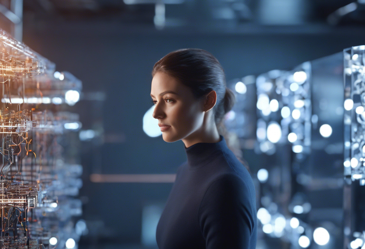 Tech researcher testing a deep neural network model in lab