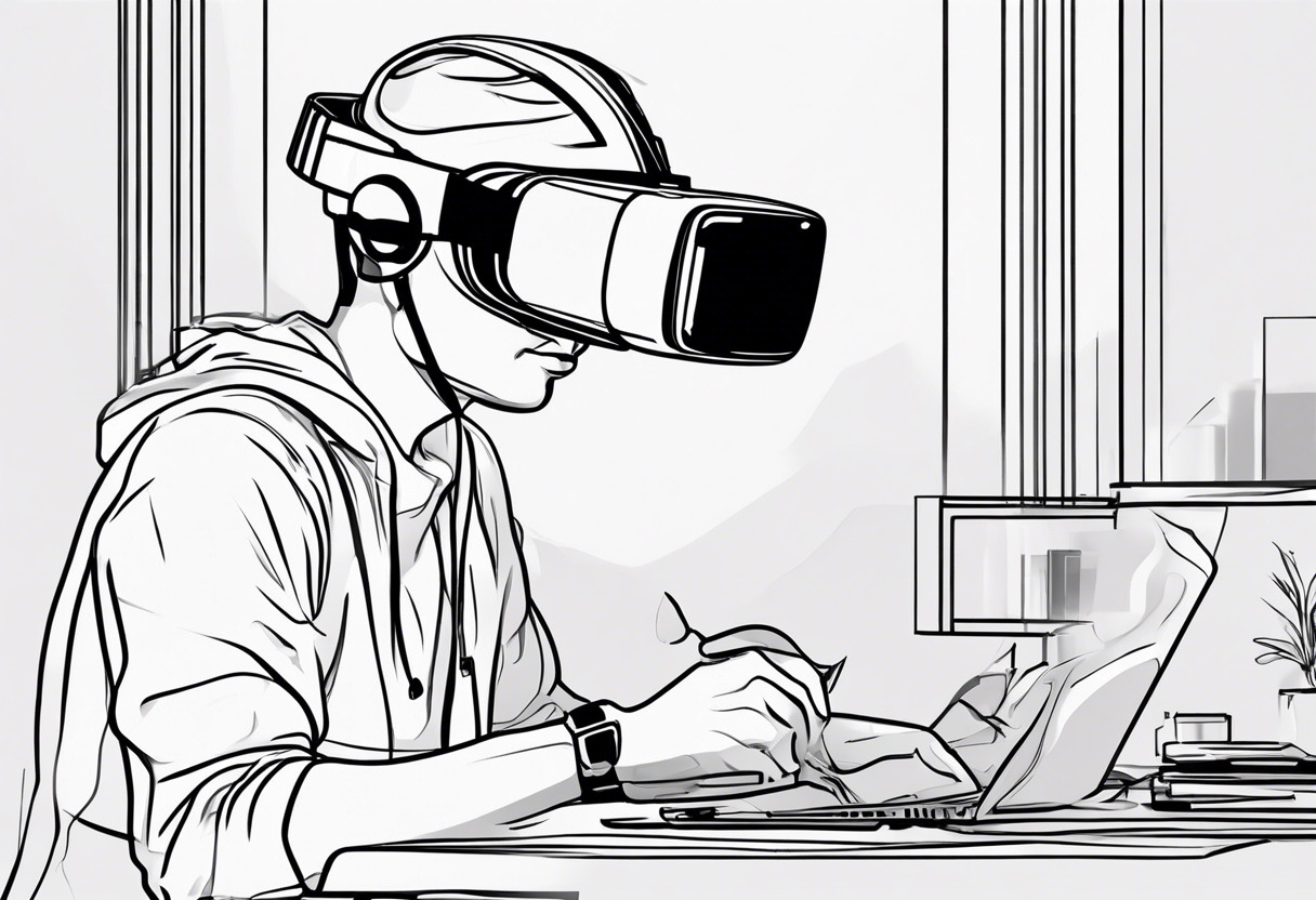 Virtual reality gaming enthusiast, engrossed in building a virtual world with a VR headset.