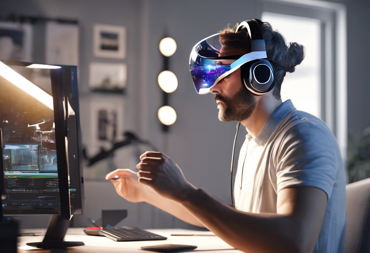 Visual artist creating a mixed reality experience using Windows MR headset