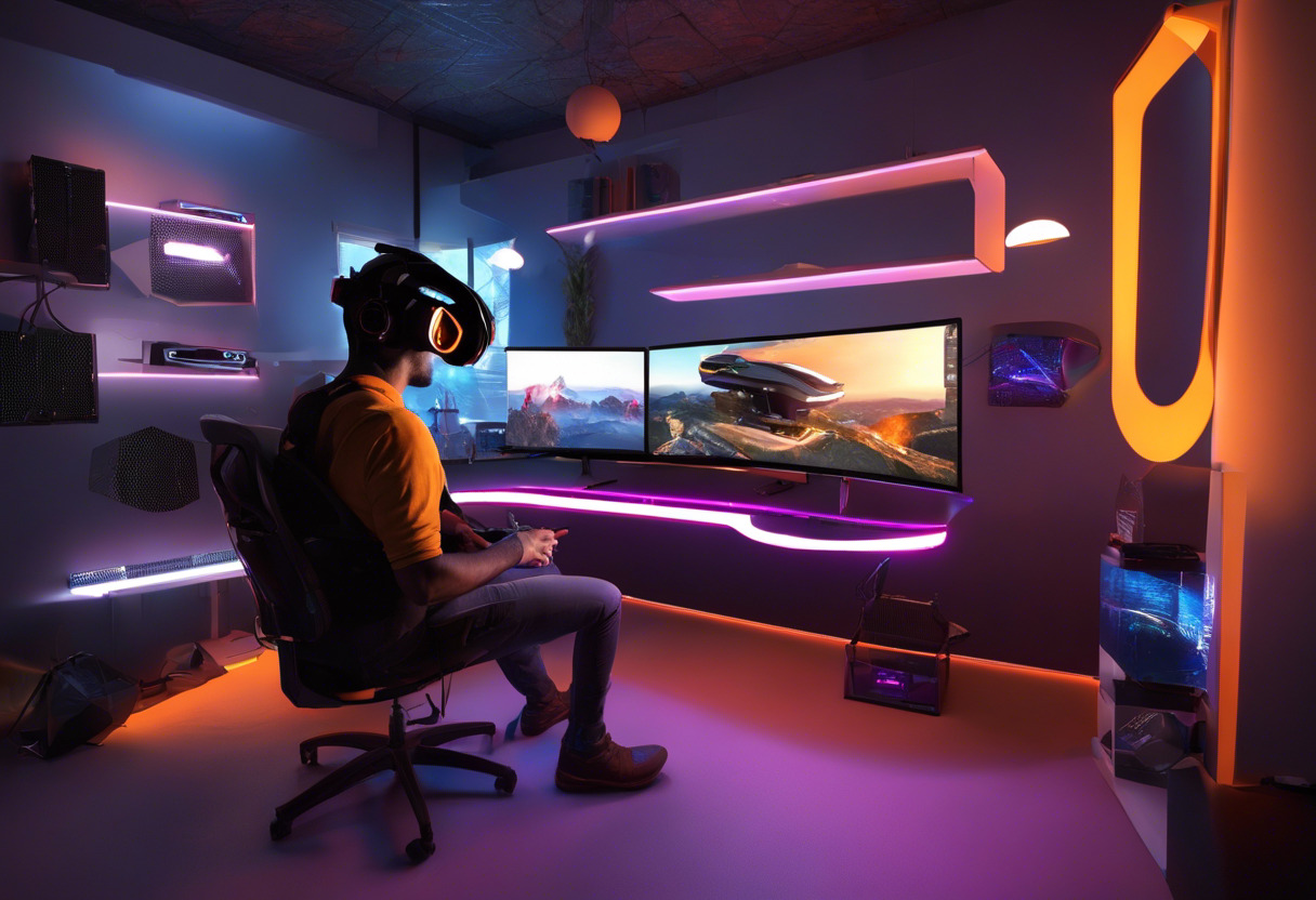 VR enthusiast engaged with high-tech gaming setup