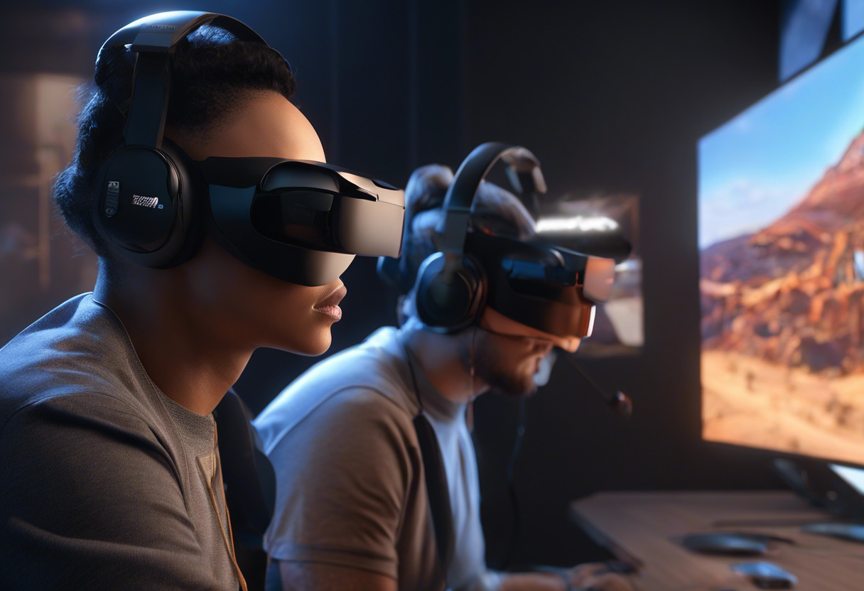 VR enthusiasts exploring virtual world through a pair of HP Reverb G2