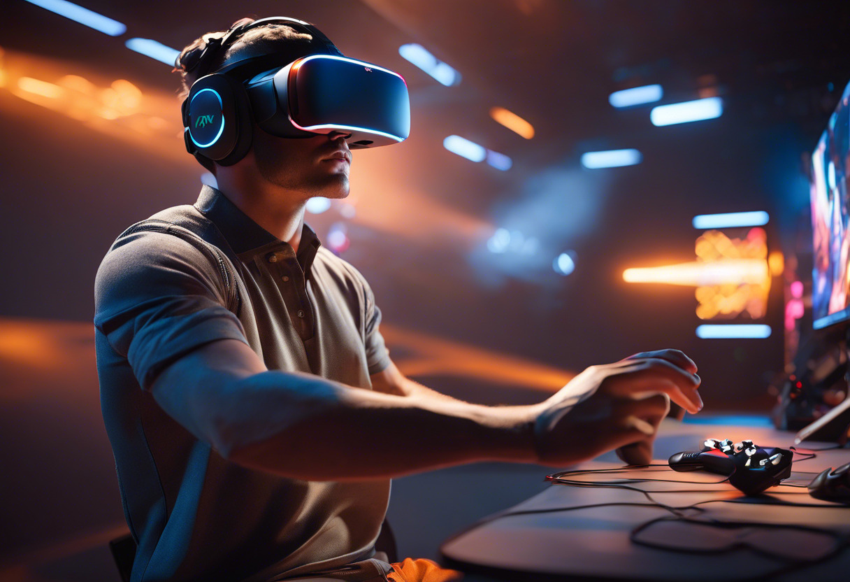 VR gamer immersed in a 360-degree gaming experience