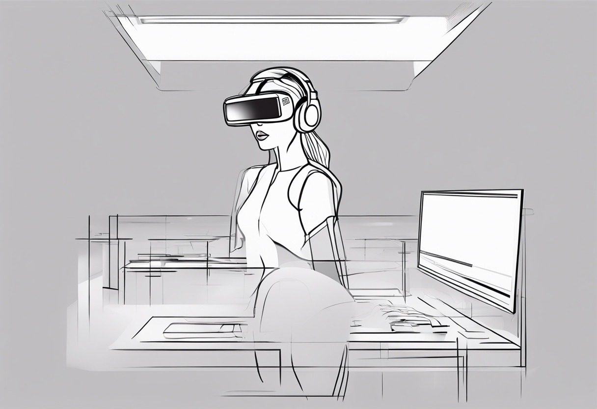 Woman using virtual desktop in a VR work environment