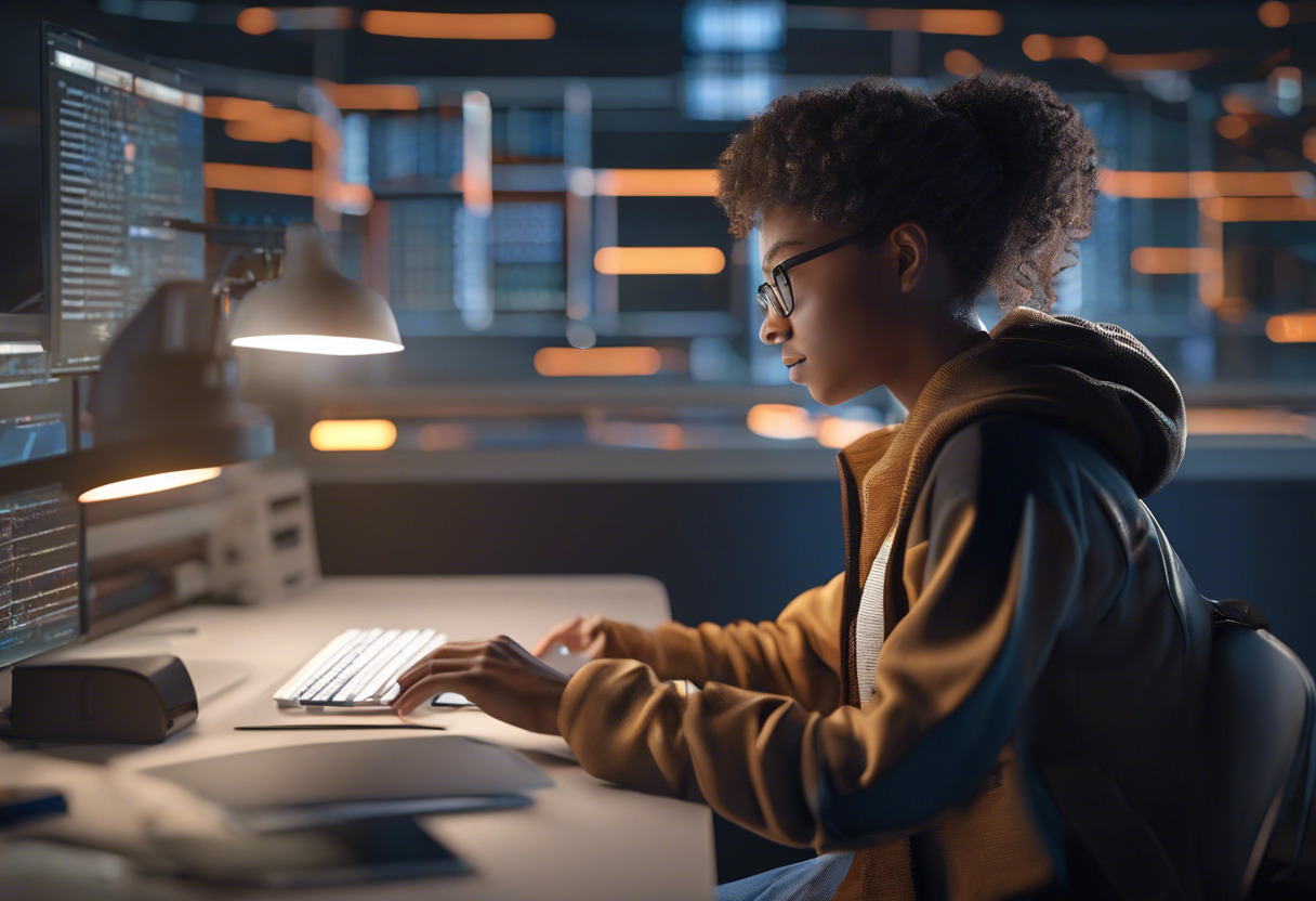 young student coding in a university lab