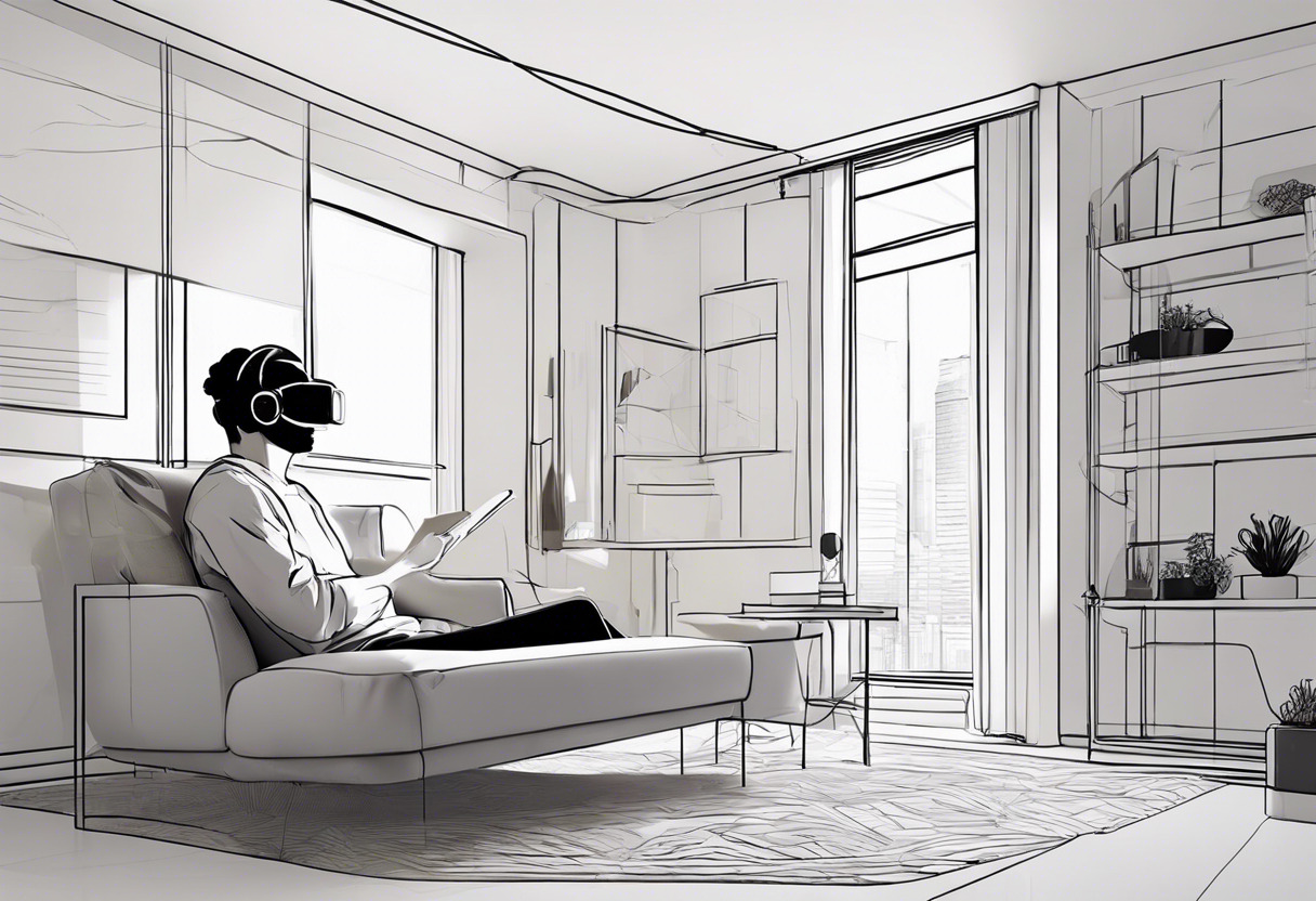 A casual user in a cozy room, engrossed in an immersive standalone VR experience with Meta Quest 3.