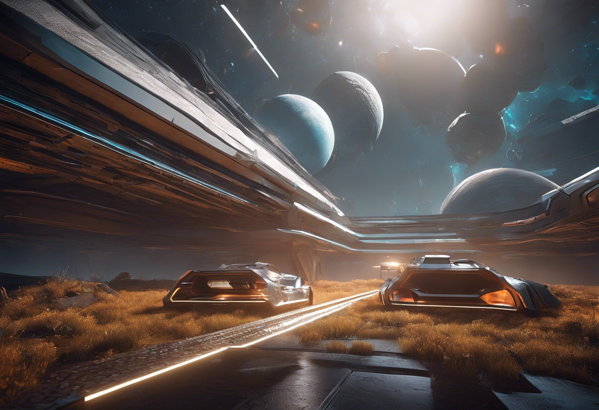 A content CG artist blending stunning high-resolution textures to create an majestic sci-fi scene using Poliigon.