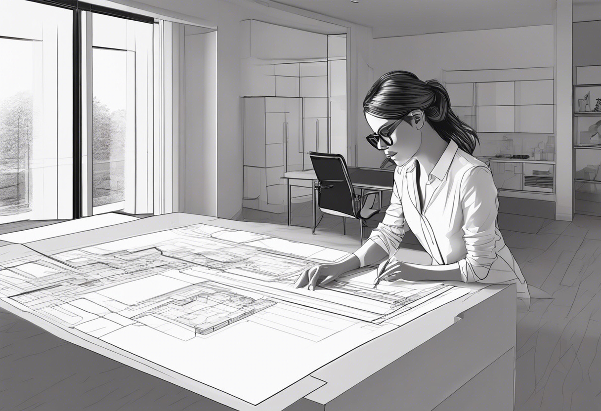 A professional woman architect using Polycam for scanning a room design
