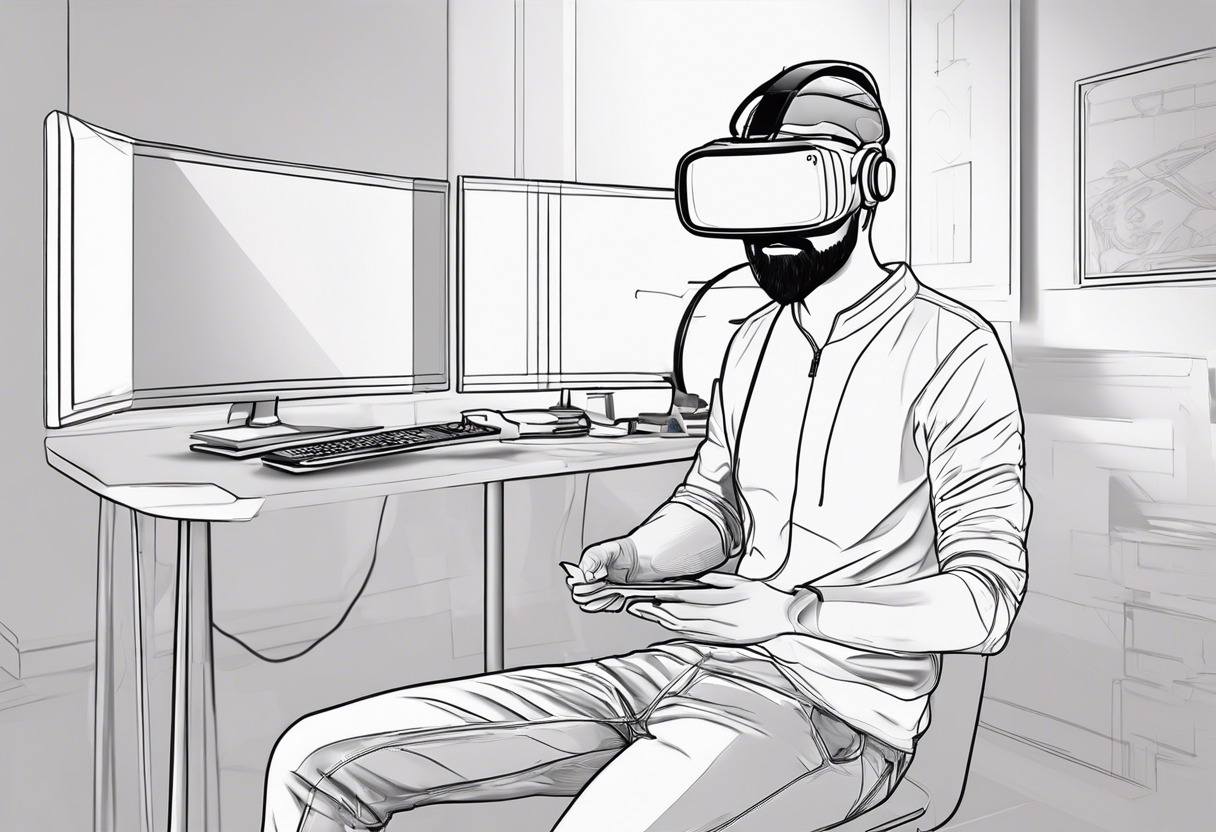 A virtual reality developer immersed in the gaming environment using Disguise's Unreal Engine 5 plugin