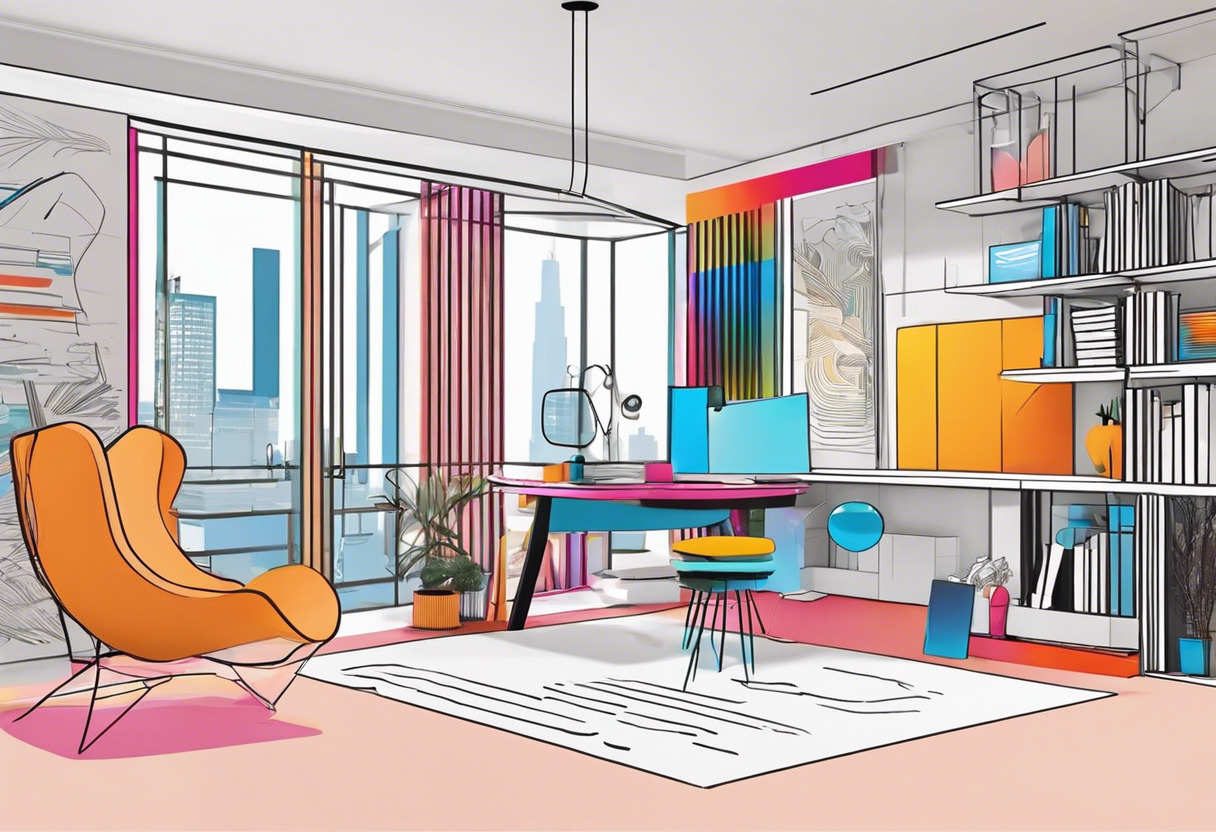 Colorful AR contents created by the Blippar platform in a bright, creative office environment