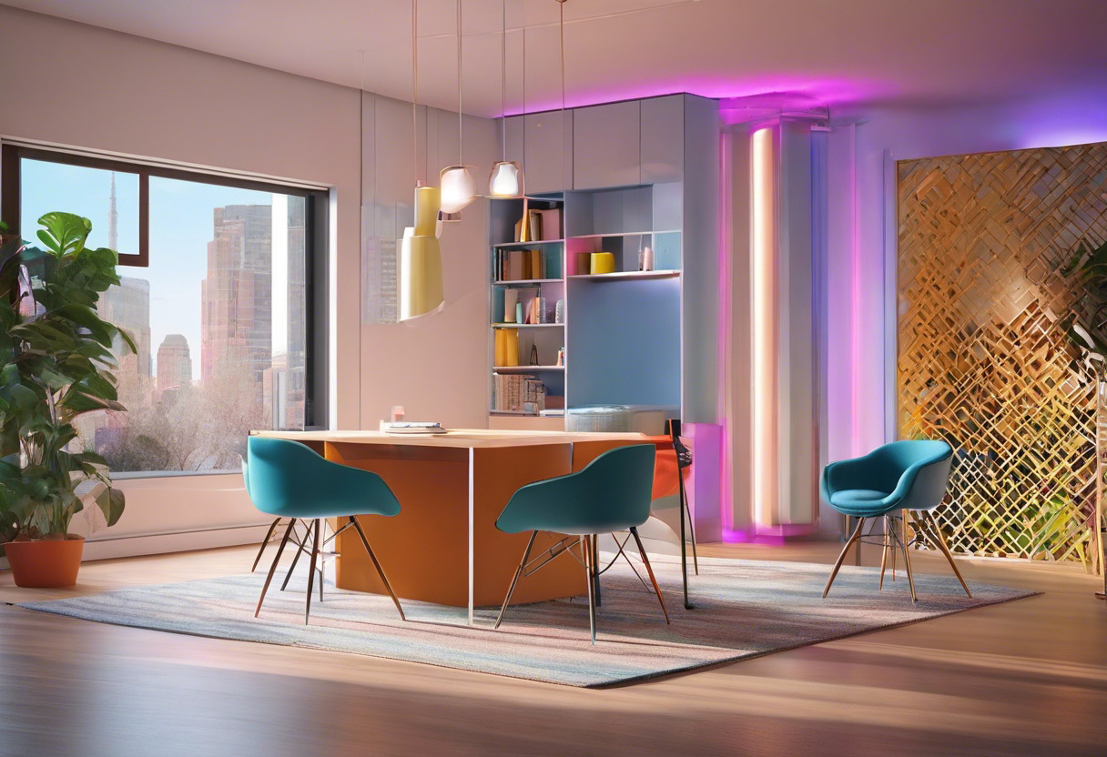 Colorful AR scene created by Polycam showcasing intricate 3D modeling in an architectural space 
