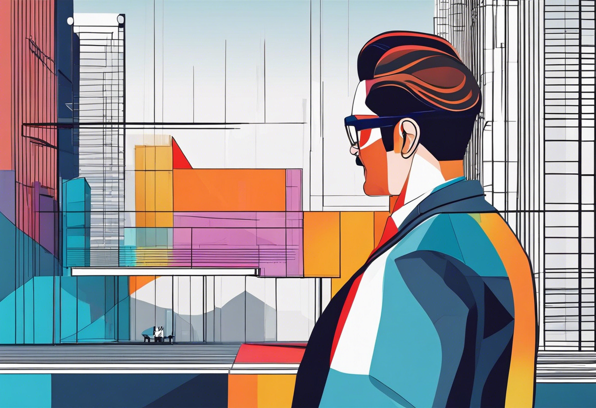 Colorful architect using MR eyewear to visualize a building design