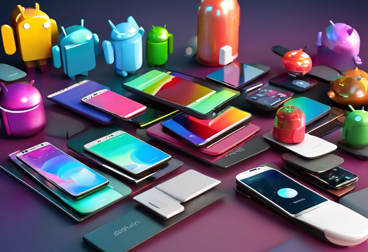 Colorful array of Android devices highlighting the variety Android Studio caters too