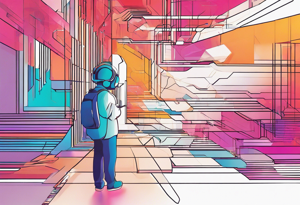 Colorful depiction of a person exploring the virtual realms of the Metaverse