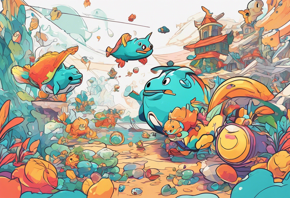 Colorful depiction of a player engaging in a battle with collected Axies on Axie Infinity