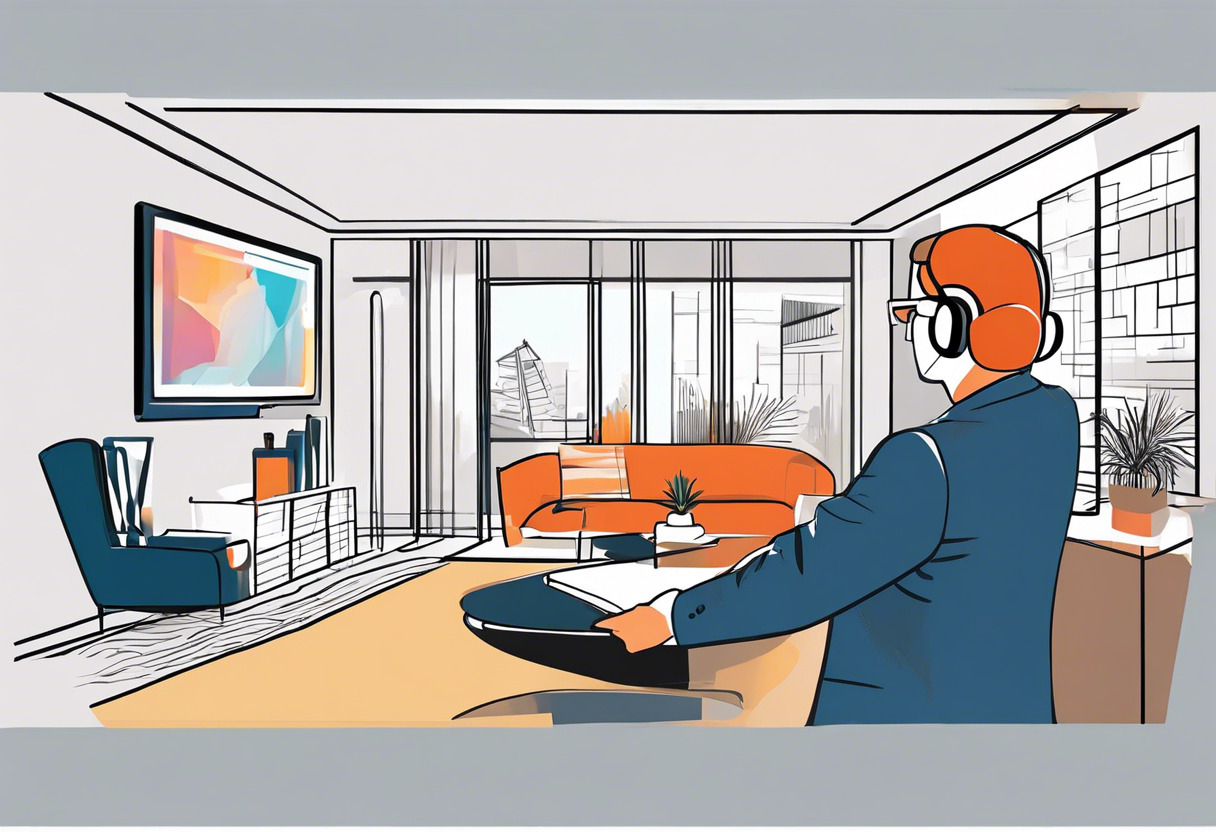 Colorful depiction of a realtor showcasing a property during a virtual tour on the EyeSpy360 platform