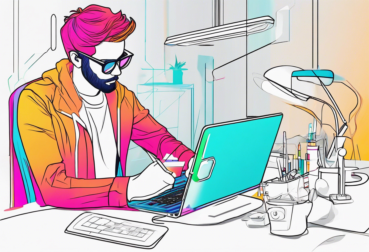 Colorful depiction of an AR developer immersed in creating an innovative application using Vuforia