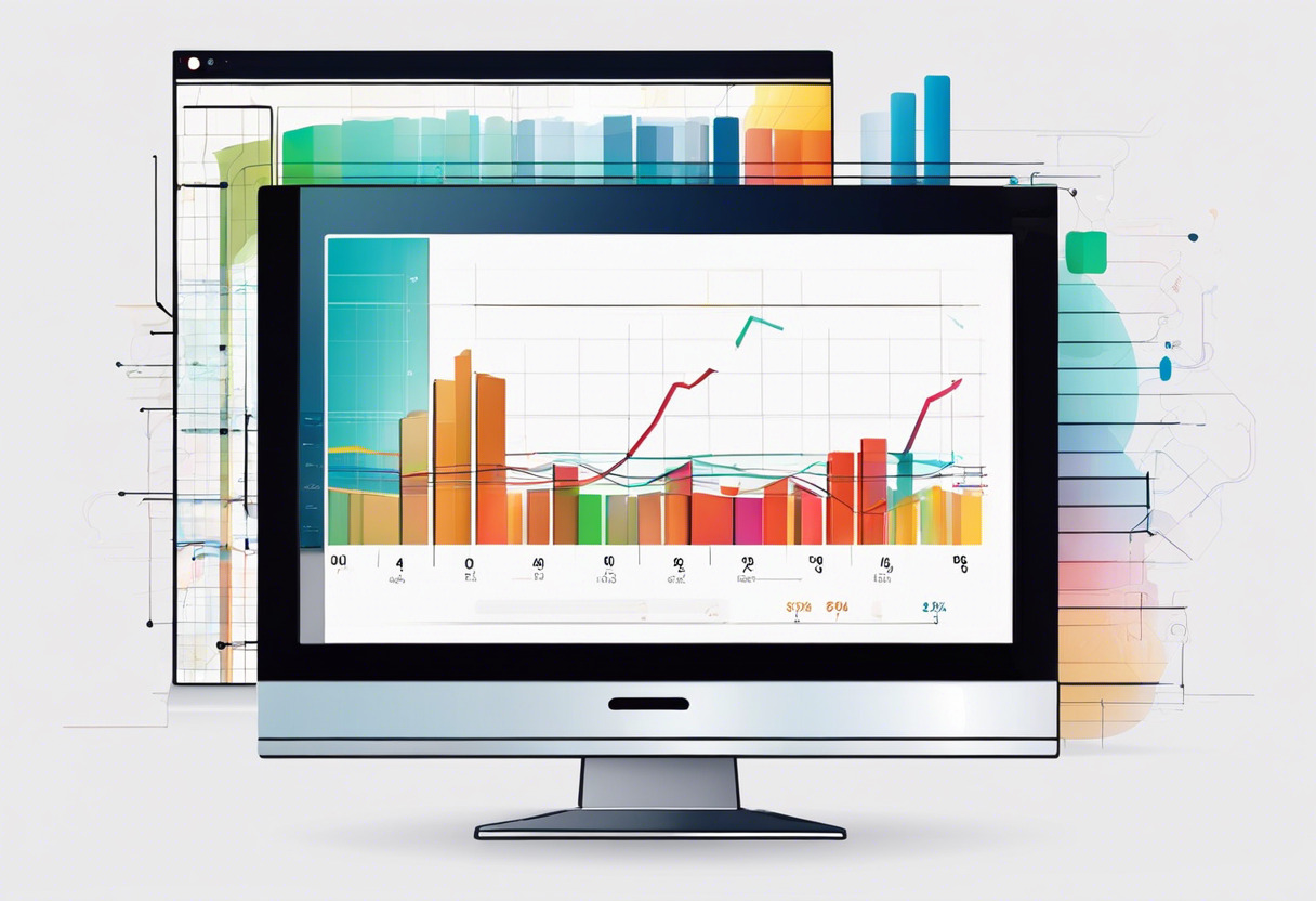 Colorful graph on a computer screen showcasing the rising trend of C# and the diminishing popularity of Java