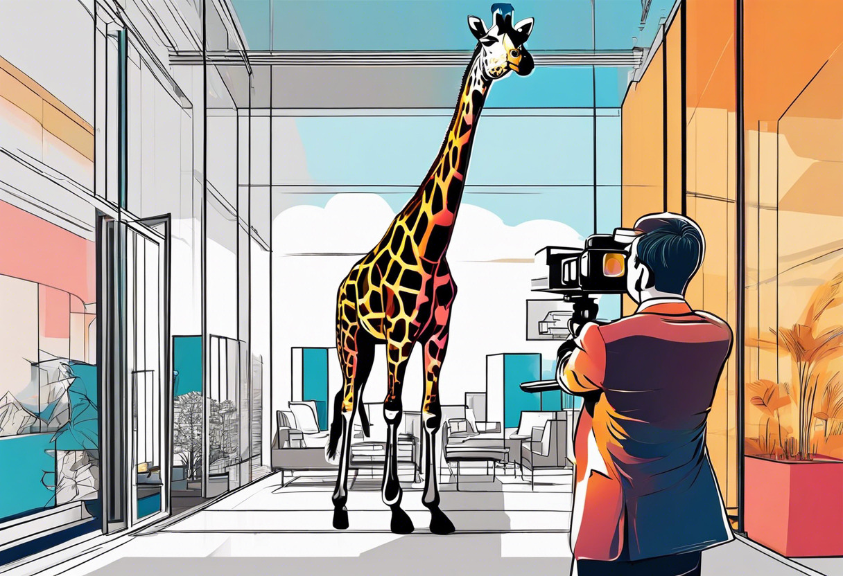 Colorful image of a real estate agent capturing a property using a Giraffe360 camera