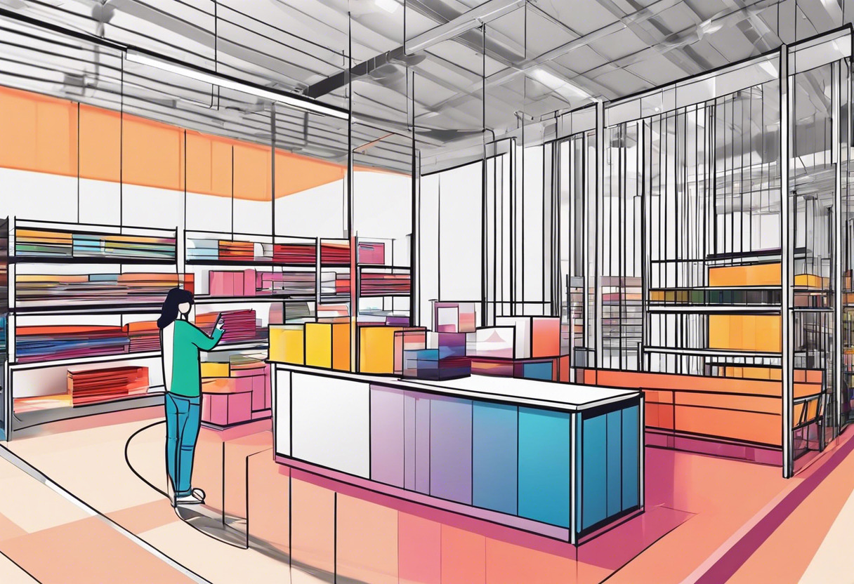 Colorful professional capturing 3D space at a storehouse