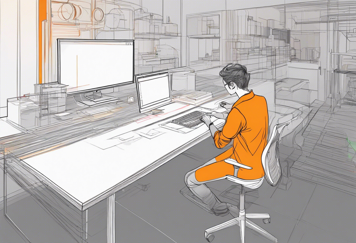 Colorful representation of a design engineer working on Substance 3D Painter in a modern workspace