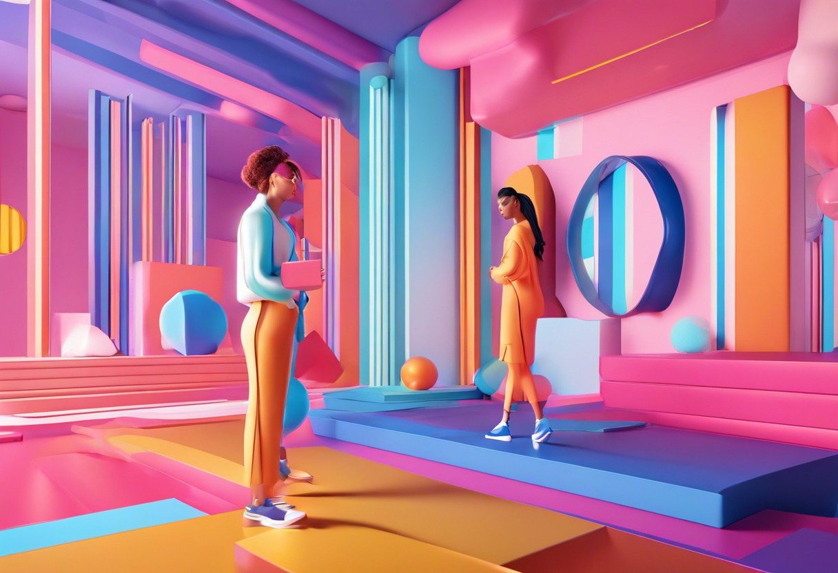 Colorful screenshot of a 3D character animation in a digitally rendered environment