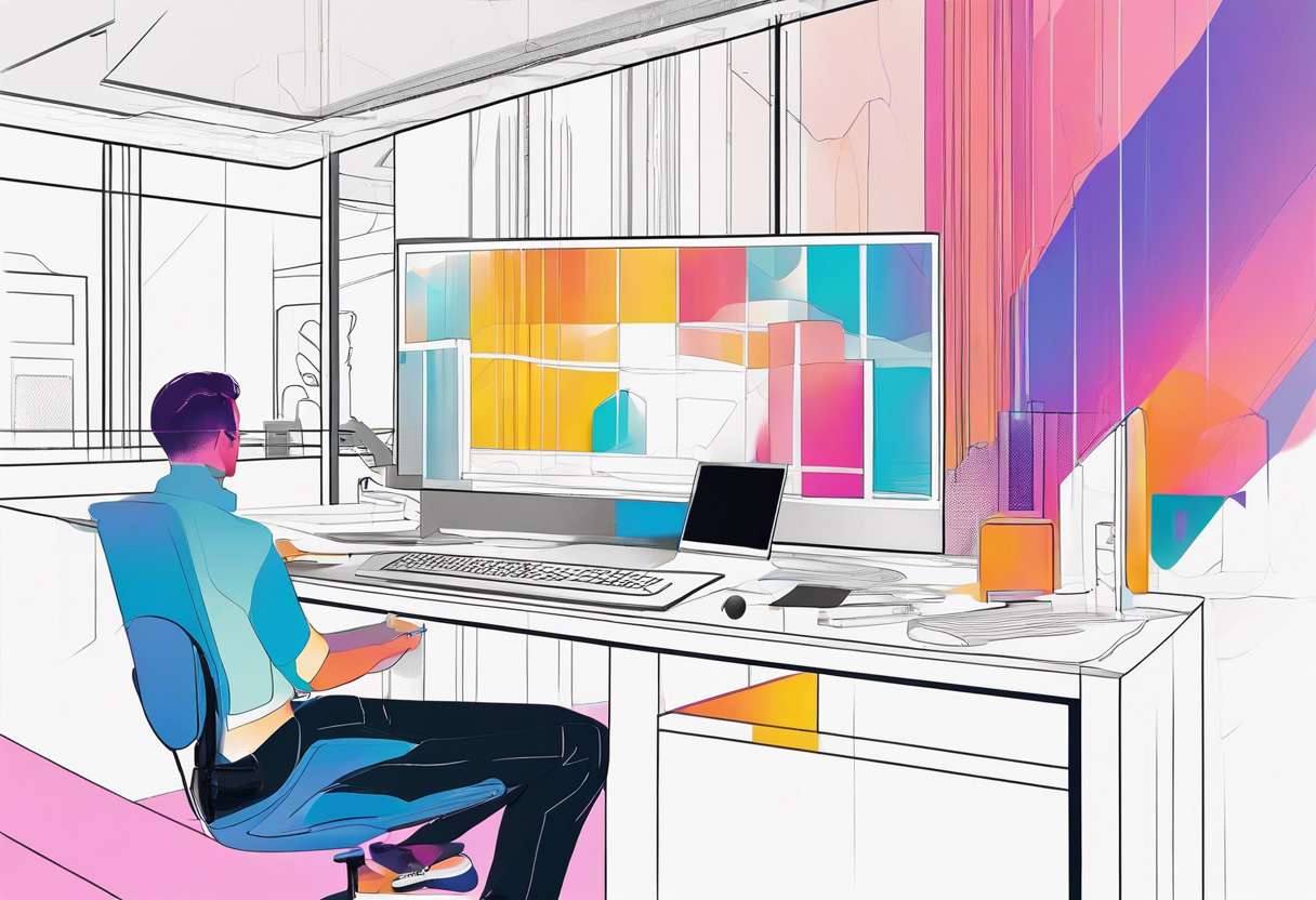 Colorful virtuality reality professional using HP Reverb G2 in a tech-enabled workspace