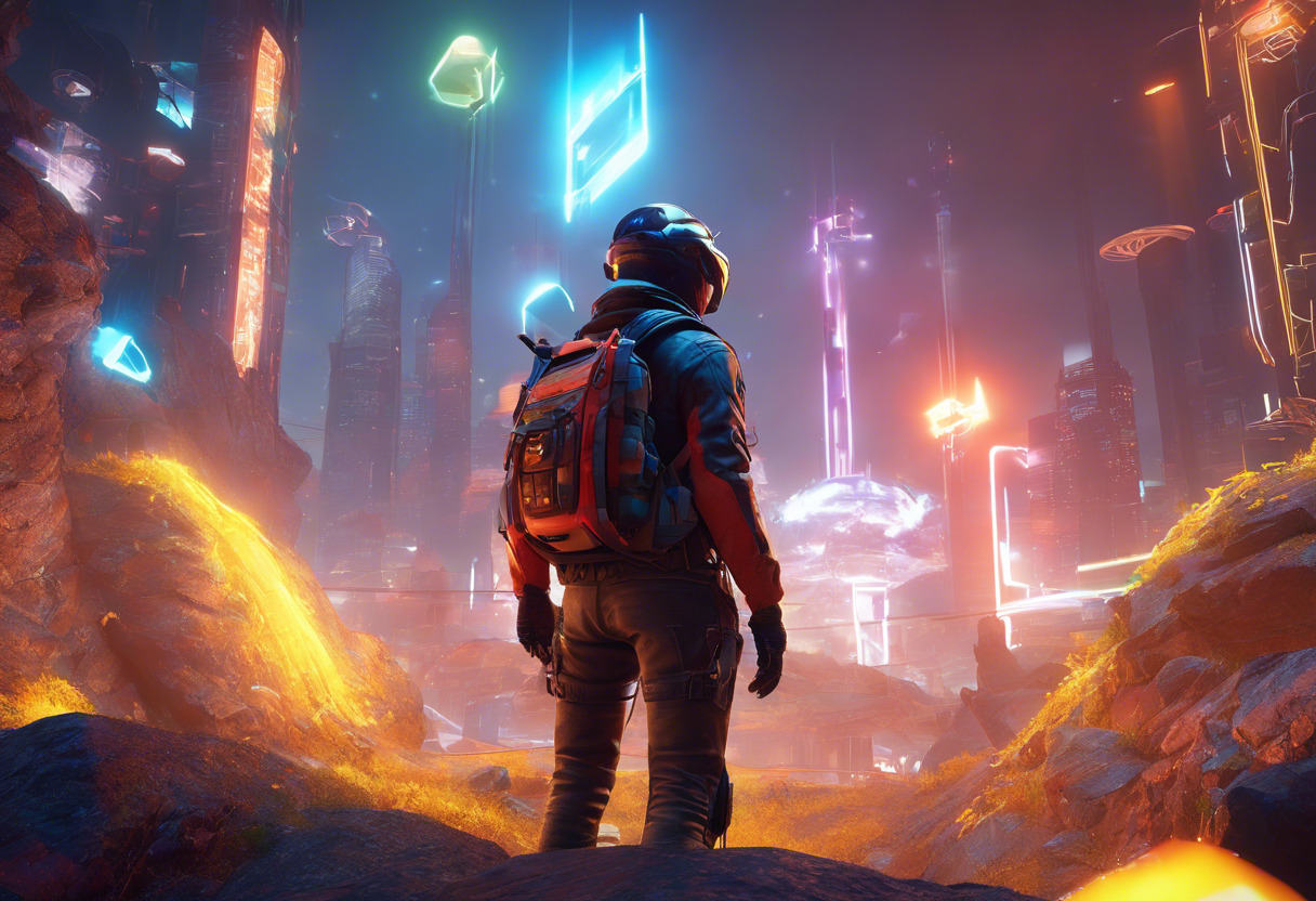 Colorful vision of a game developer engulfed in the creation of an open-world game using CryEngine