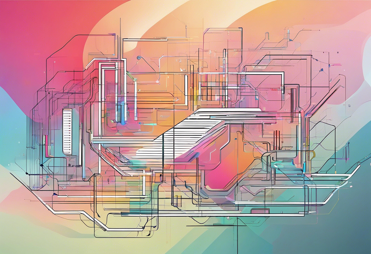 Colorful visualization of a node-based programming design in a digital environment