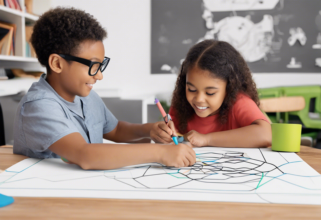 Educator guiding a child to create a simple 3D model on Tinkercad