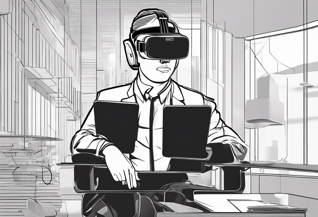 Focused game developer testing virtual reality gear