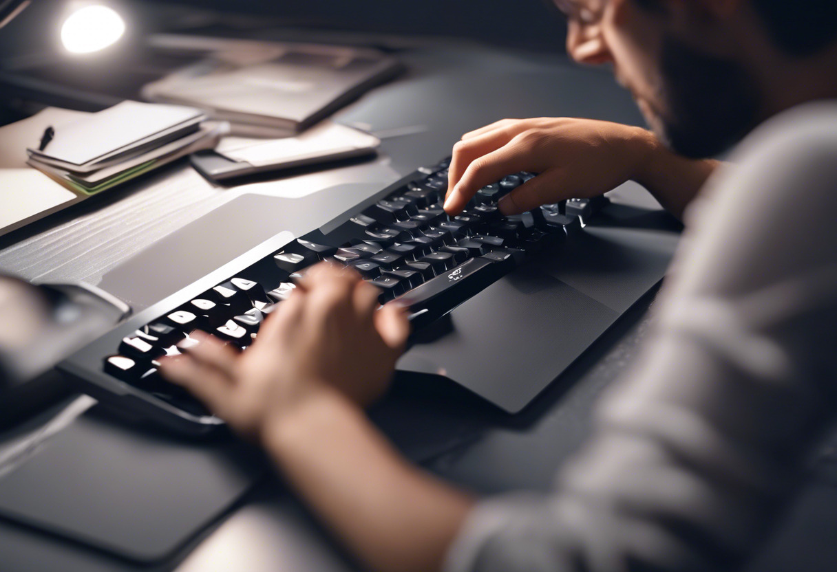 Focused open-source contributors working on COLMAP development, hands diligently typing away at the keyboard.