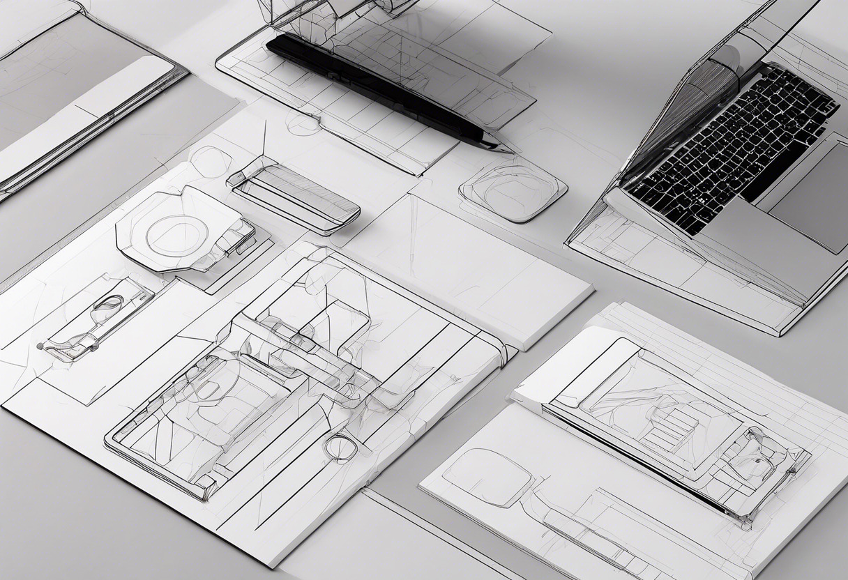 Industrial designer crafting a unique product prototype, utilizing SketchUp’s 3D Warehouse, in a dynamic creative studio environment