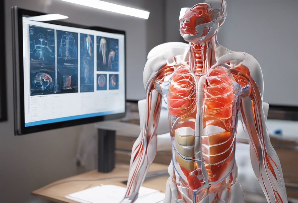 medical professional using AR for detailed study of human body systems.