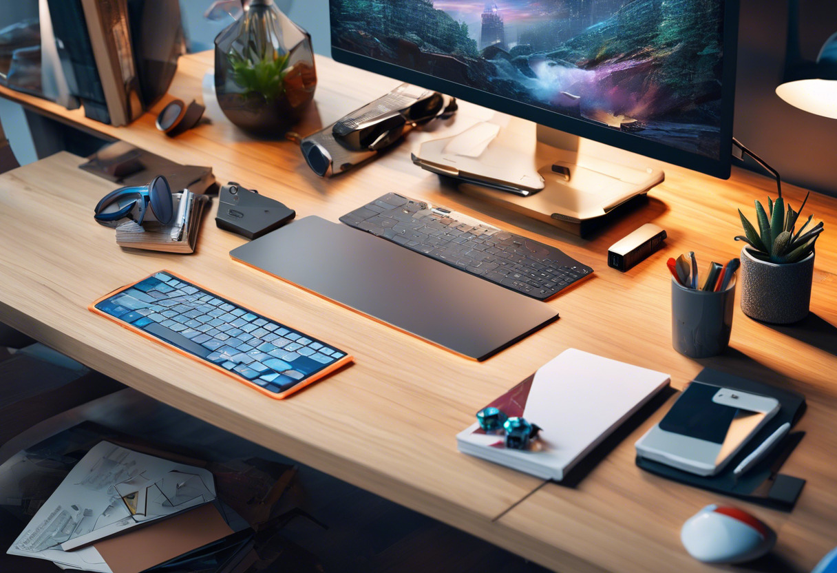 Non-tech savvy AR enthusiast brainstorming creative concepts on a cluttered desk