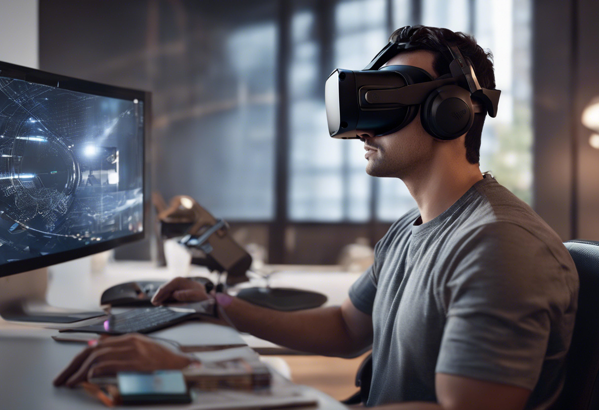 Tech enthusiast immersed in testing the capabilities of Oculus Rift