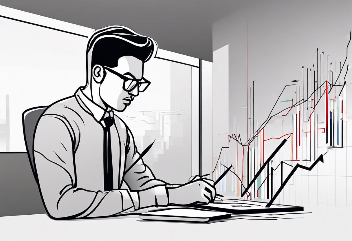 Tech entrepreneur analyzing growth graphs