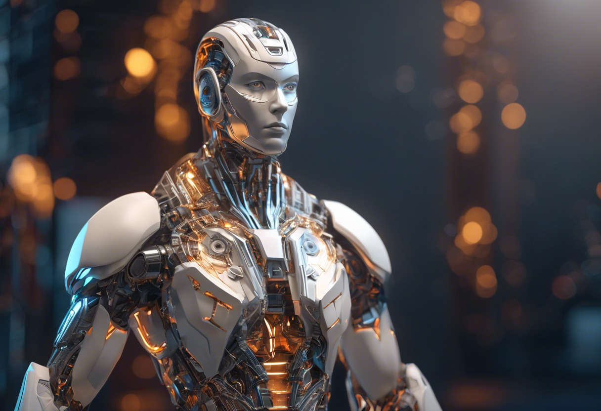 3D animator creating a detailed humanoid model using advanced 3D design software