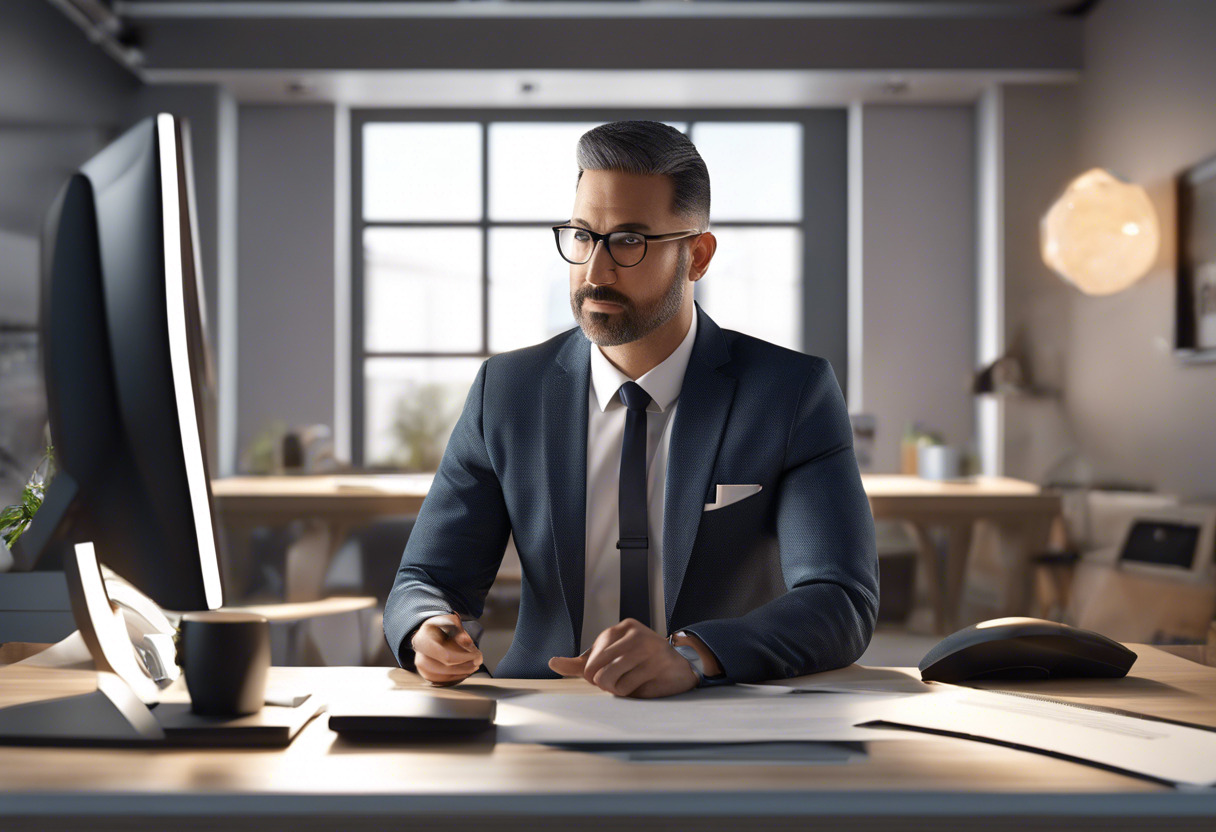 A manager at a desk navigating through a membership site