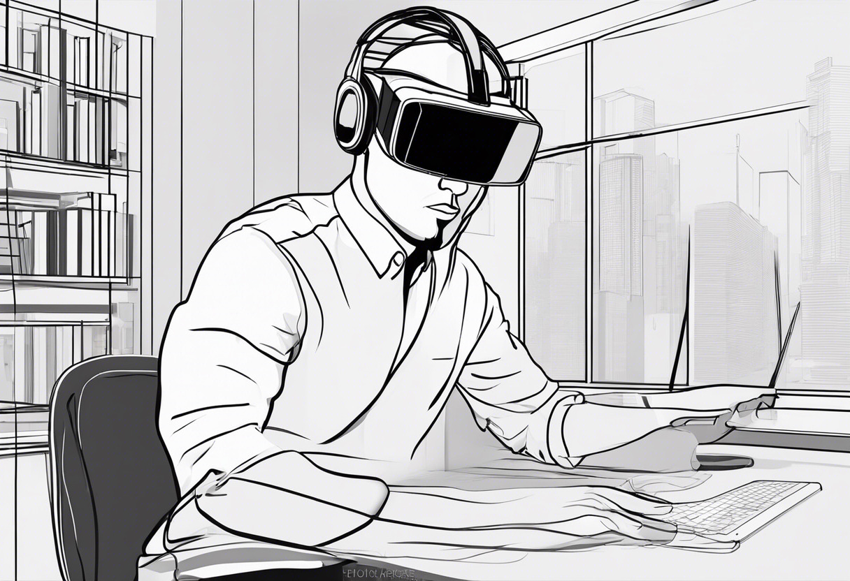 An AR/VR designer, adjusting a virtual simulation