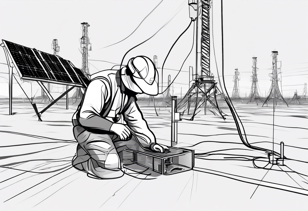 An engineer installing solar-powered RTU units in a remote desert oil field