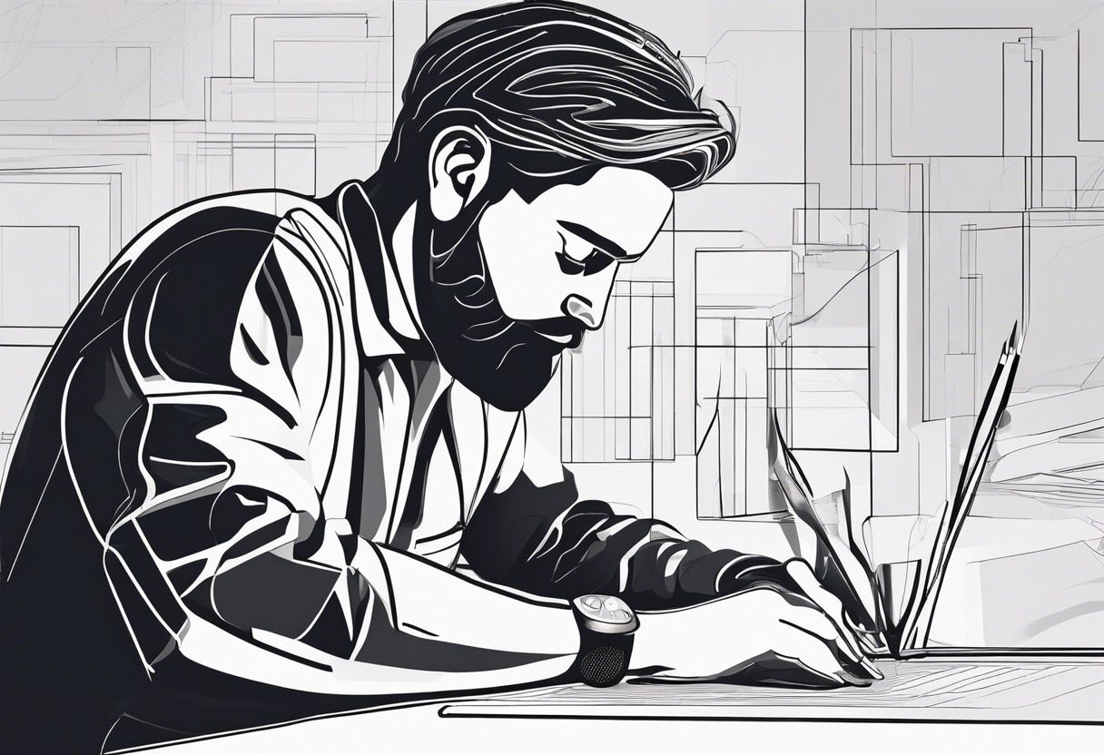 An experienced graphic designer works on a complex design project in Adobe Illustrator