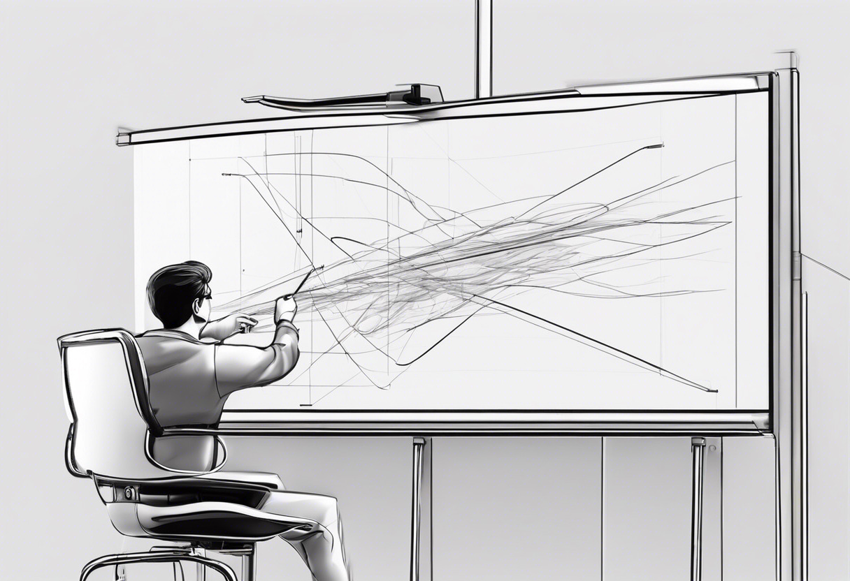 Animator simulating an advanced physics concept on a digital drawing board